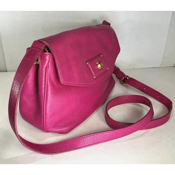 Marc by Marc Jacobs Vintage Fuchsia Pink Leather Spell Out Lining Crossbody Bag - Picture 7 of 16